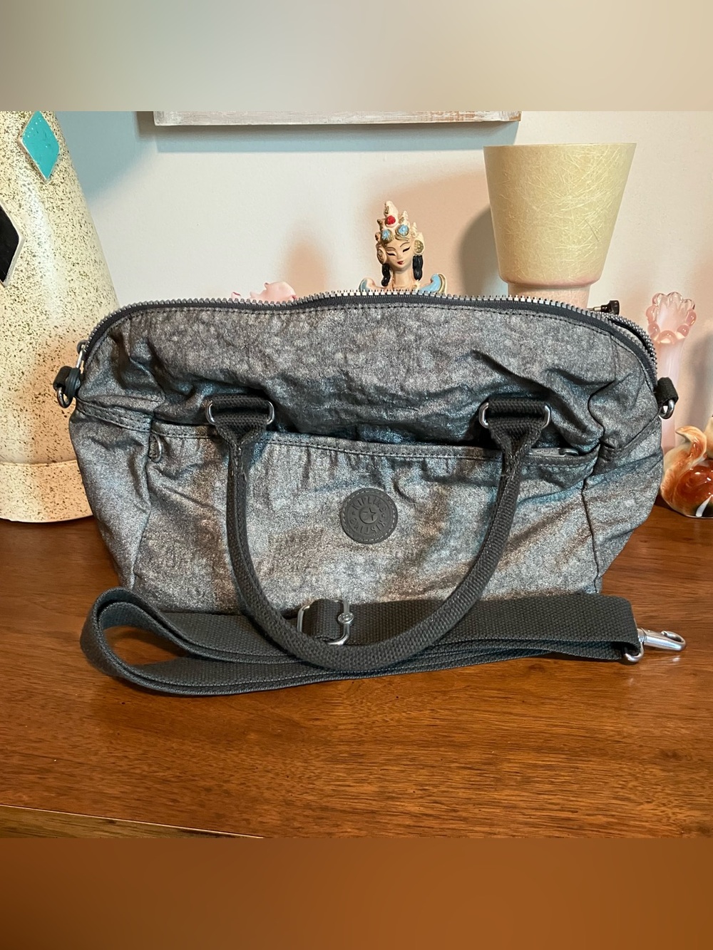 Kipling Metallic Gray Convertible Shoulder Bag